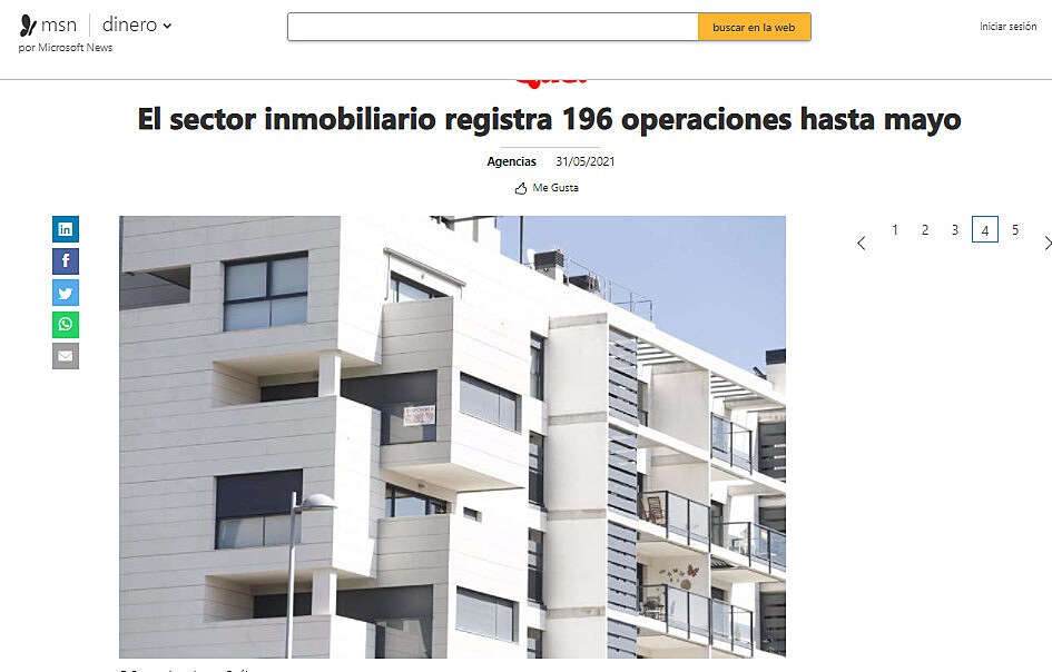 El sector inmobiliario registra 196 operaciones hasta mayo